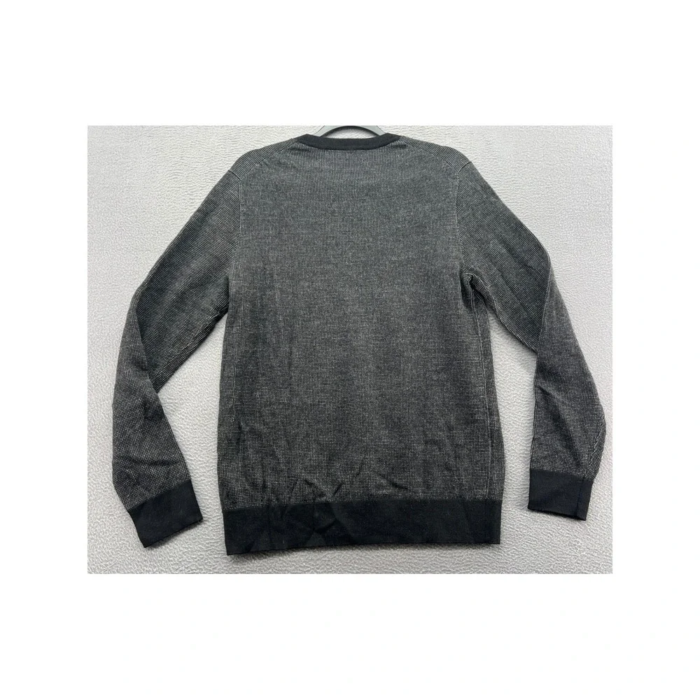 Banana Republic Sweater Mens Large Italian Merino Wool Crewneck Grey Black Knit